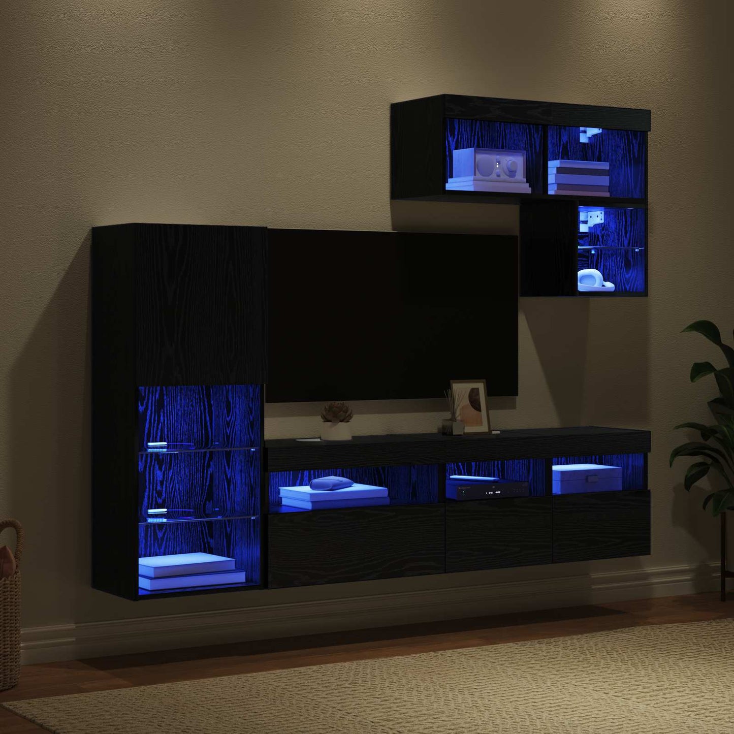 TV Wall Units Wall-mounted 6 pcs Black Oak Engineered Wood