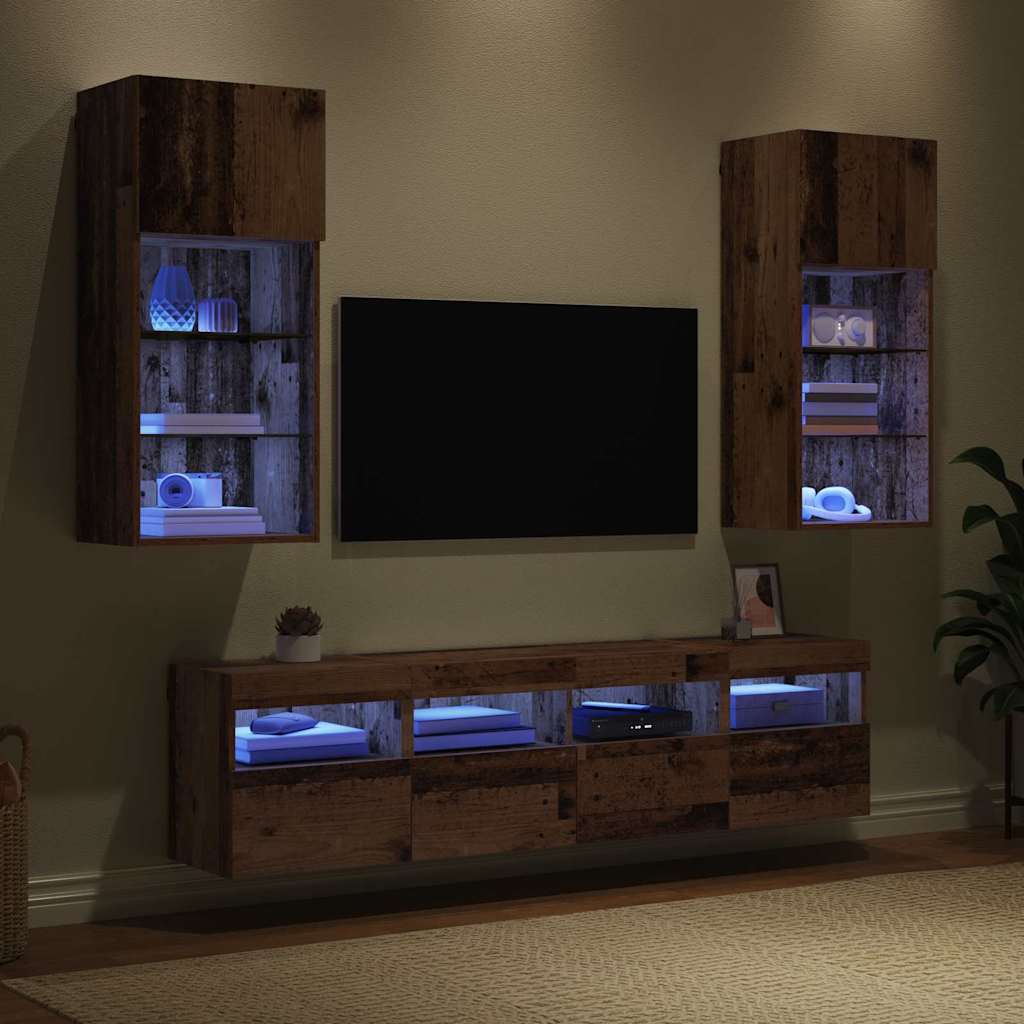 TV Wall Units with LED Old Wood Engineered Wood