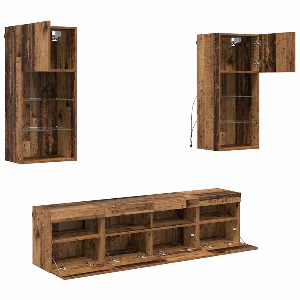 TV Wall Units with LED Old Wood Engineered Wood