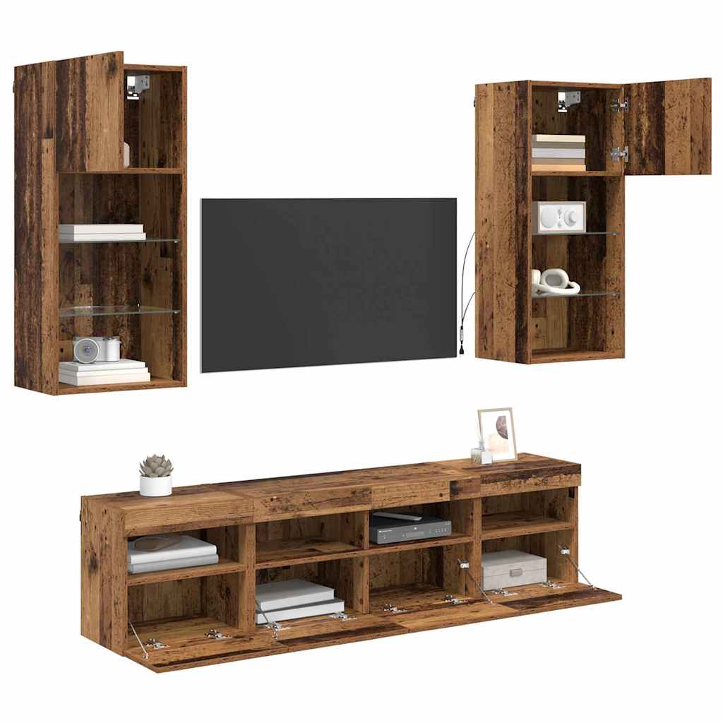TV Wall Units with LED Old Wood Engineered Wood