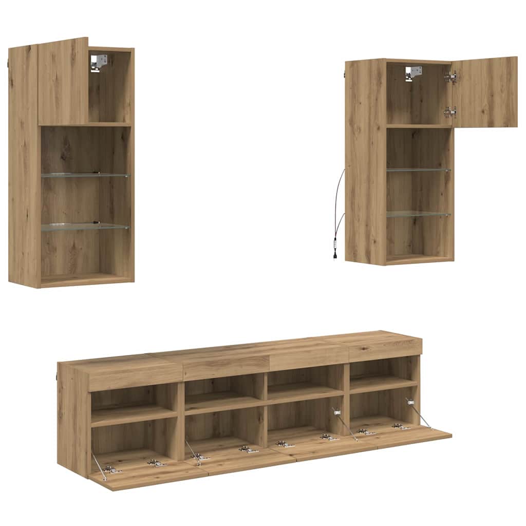 TV Wall Units with LED Artisan Oak Engineered Wood