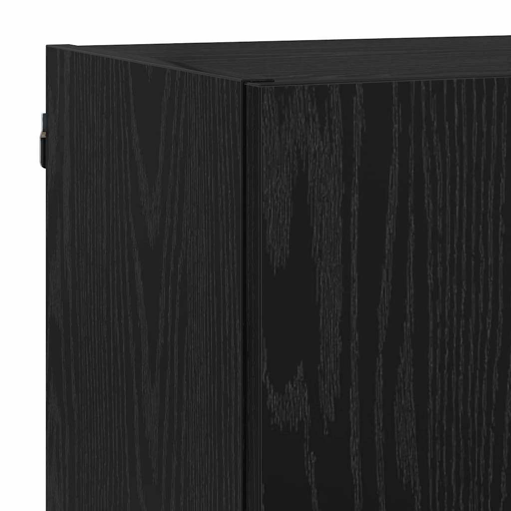 TV Wall Units with LED Black Oak Engineered Wood