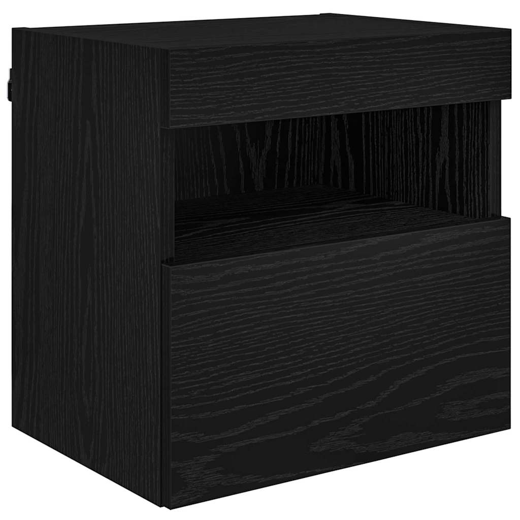 TV Wall Units with LED Black Oak Engineered Wood