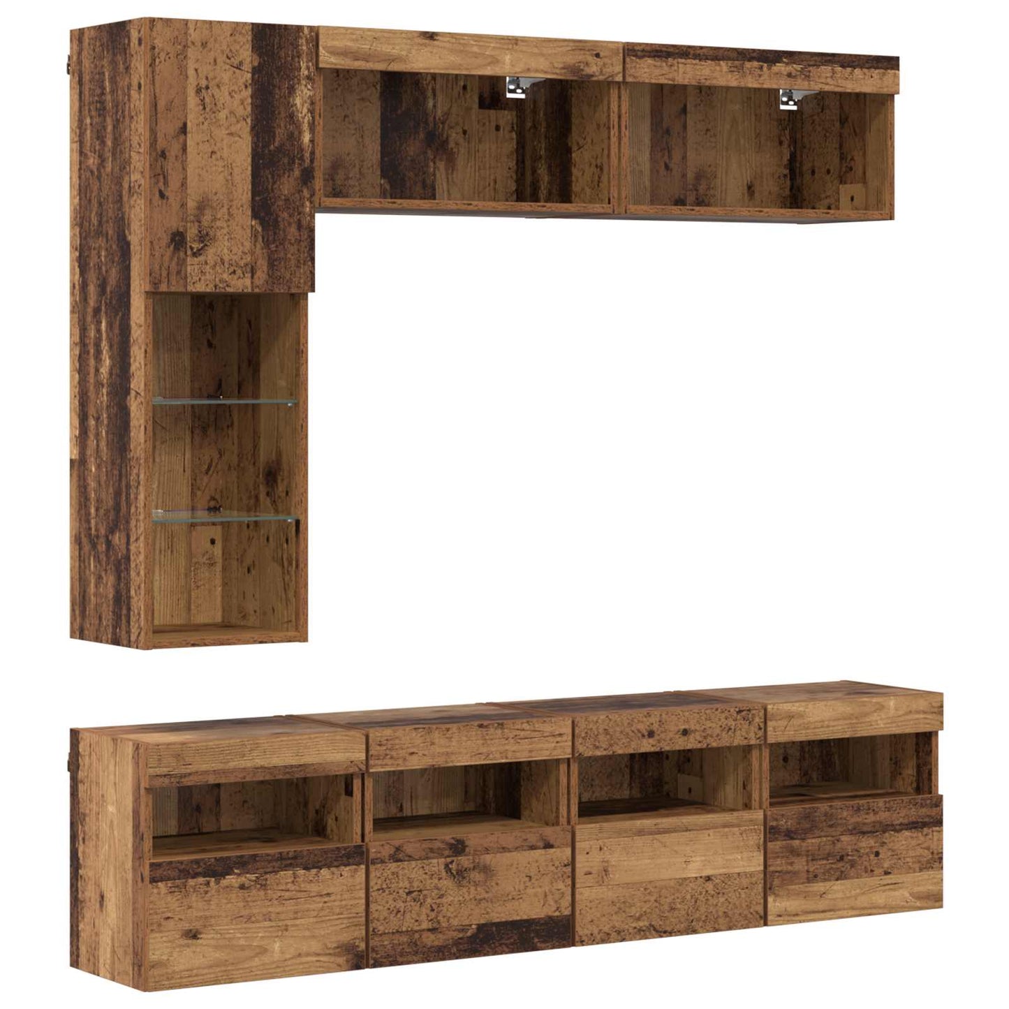 TV Cabinet with LED Wall-mounted 7 pcs Old Wood Engineered Wood