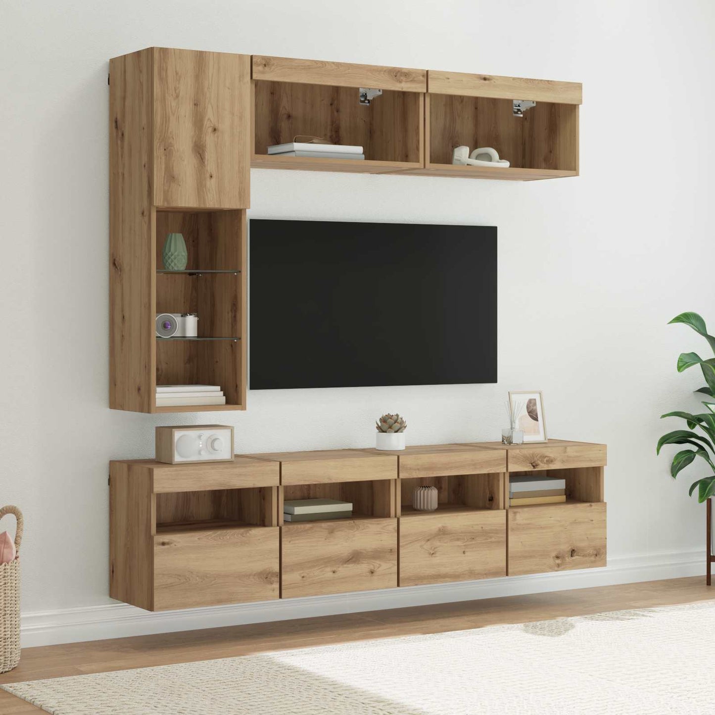 TV Cabinet with LED 7 pcs Artisan Oak Engineered Wood