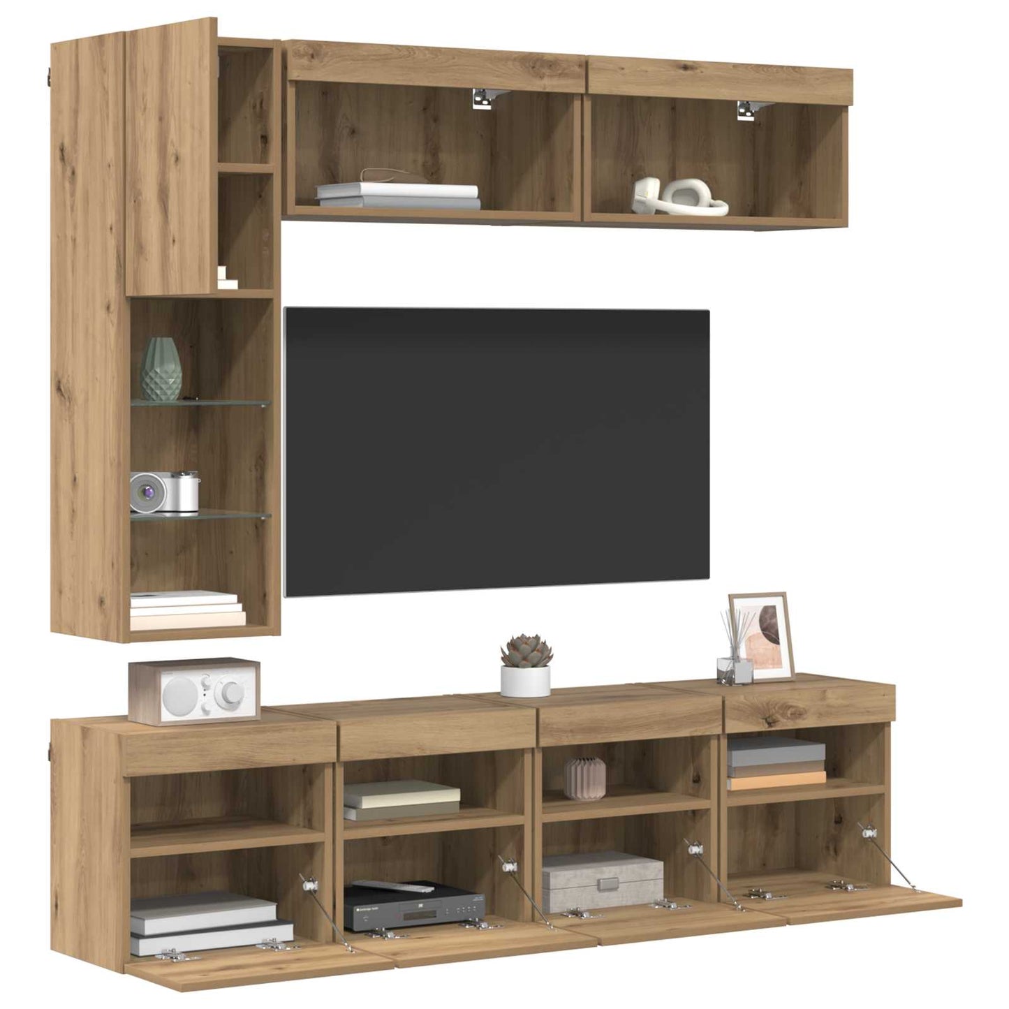 TV Cabinet with LED 7 pcs Artisan Oak Engineered Wood