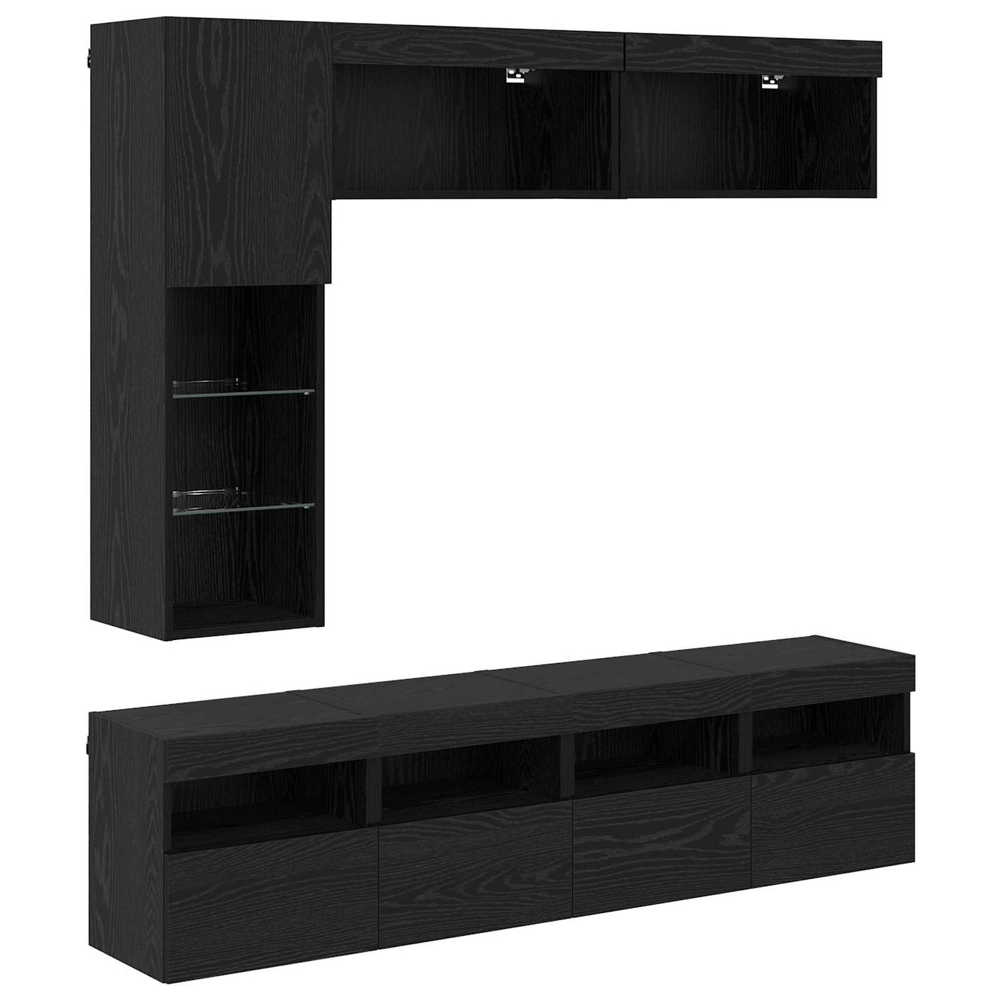 TV Cabinet with LED 7 pcs Black Oak Engineered Wood