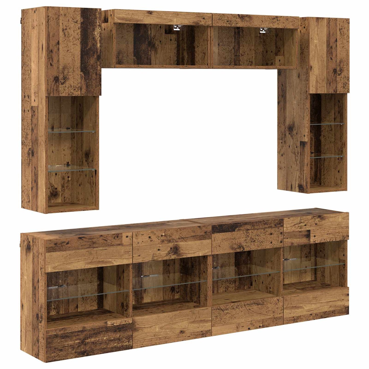 TV Wall Cabinet Set with LED 6 pcs Old Wood Engineered Wood