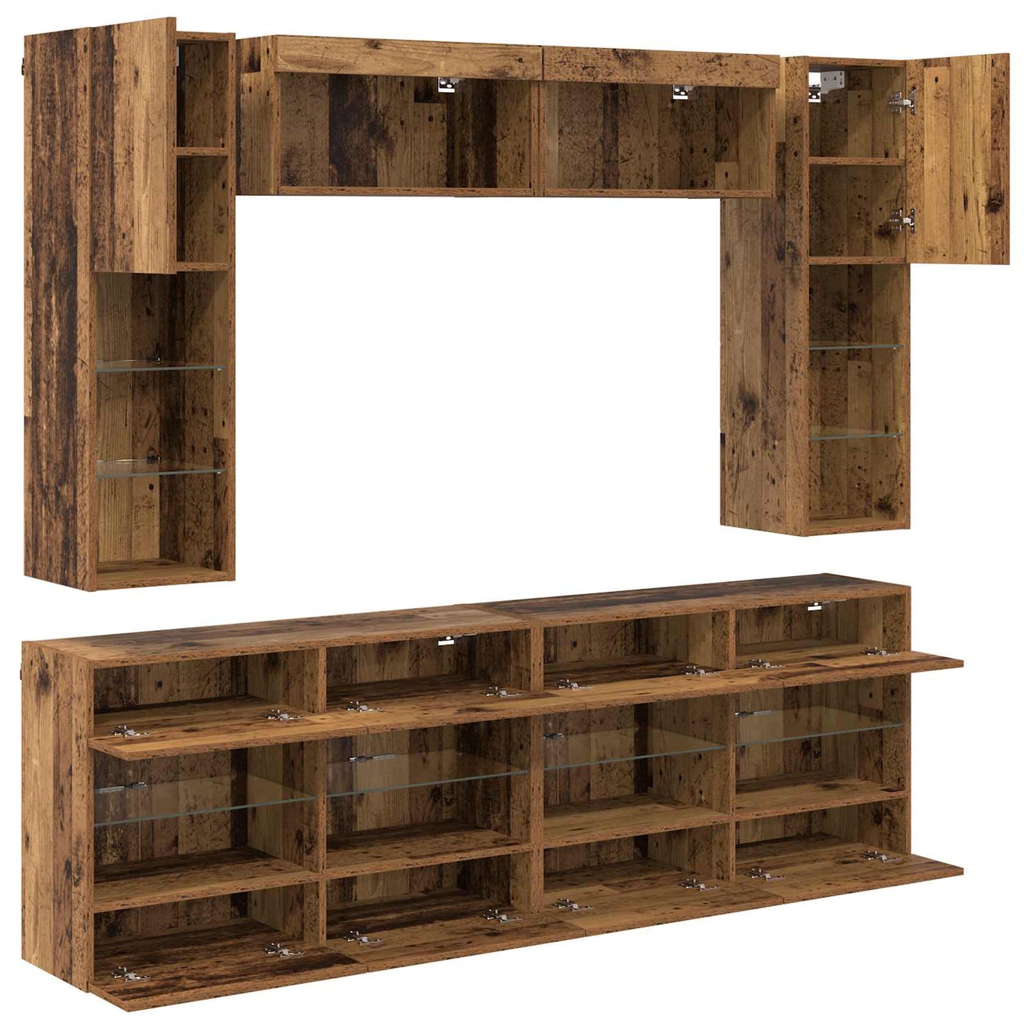TV Wall Cabinet Set with LED 6 pcs Old Wood Engineered Wood