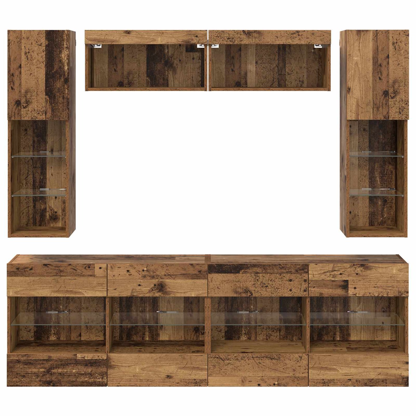 TV Wall Cabinet Set with LED 6 pcs Old Wood Engineered Wood