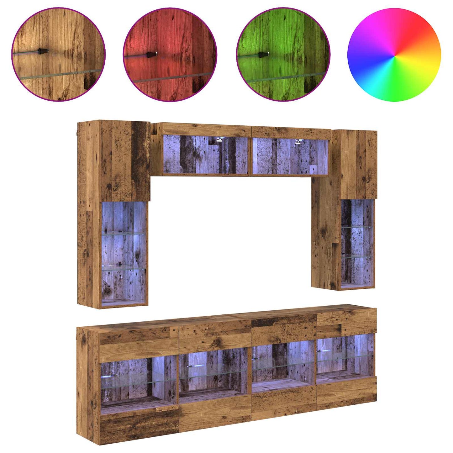 TV Wall Cabinet Set with LED 6 pcs Old Wood Engineered Wood