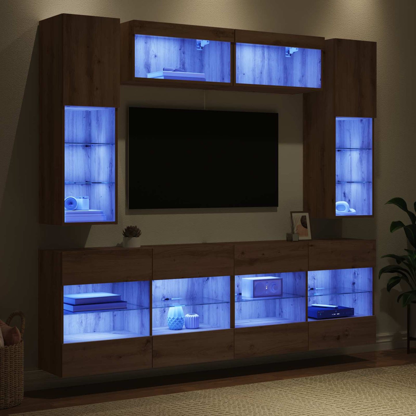 TV Wall Cabinet Set with LED 6 pcs Artisan Oak Engineered Wood