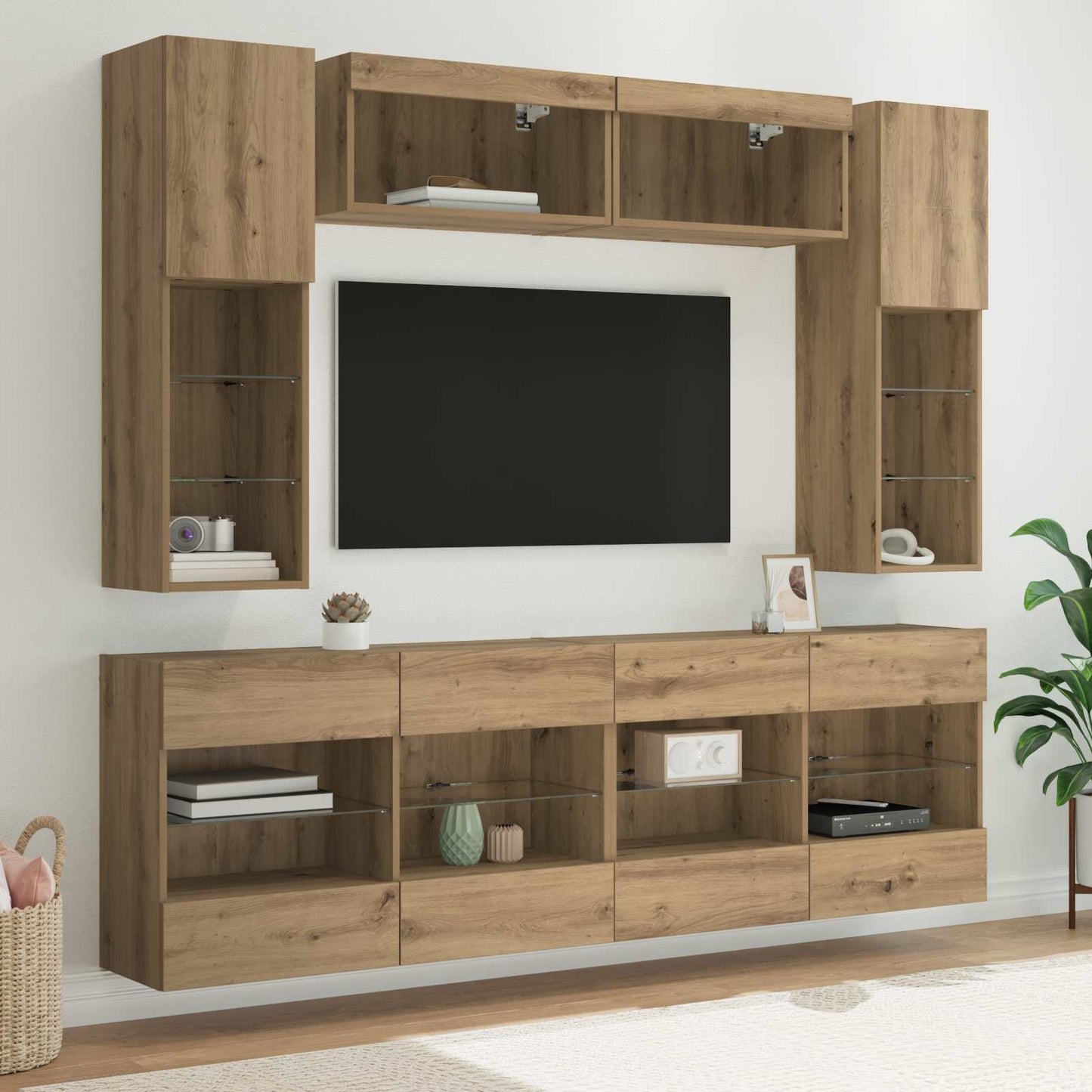 TV Wall Cabinet Set with LED 6 pcs Artisan Oak Engineered Wood