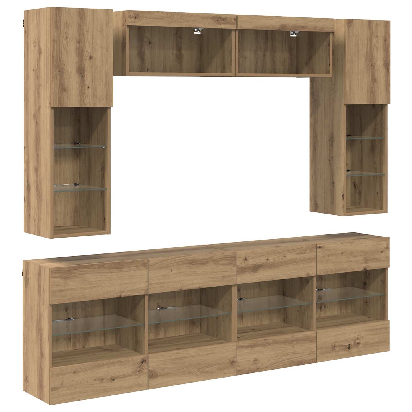 TV Wall Cabinet Set with LED 6 pcs Artisan Oak Engineered Wood