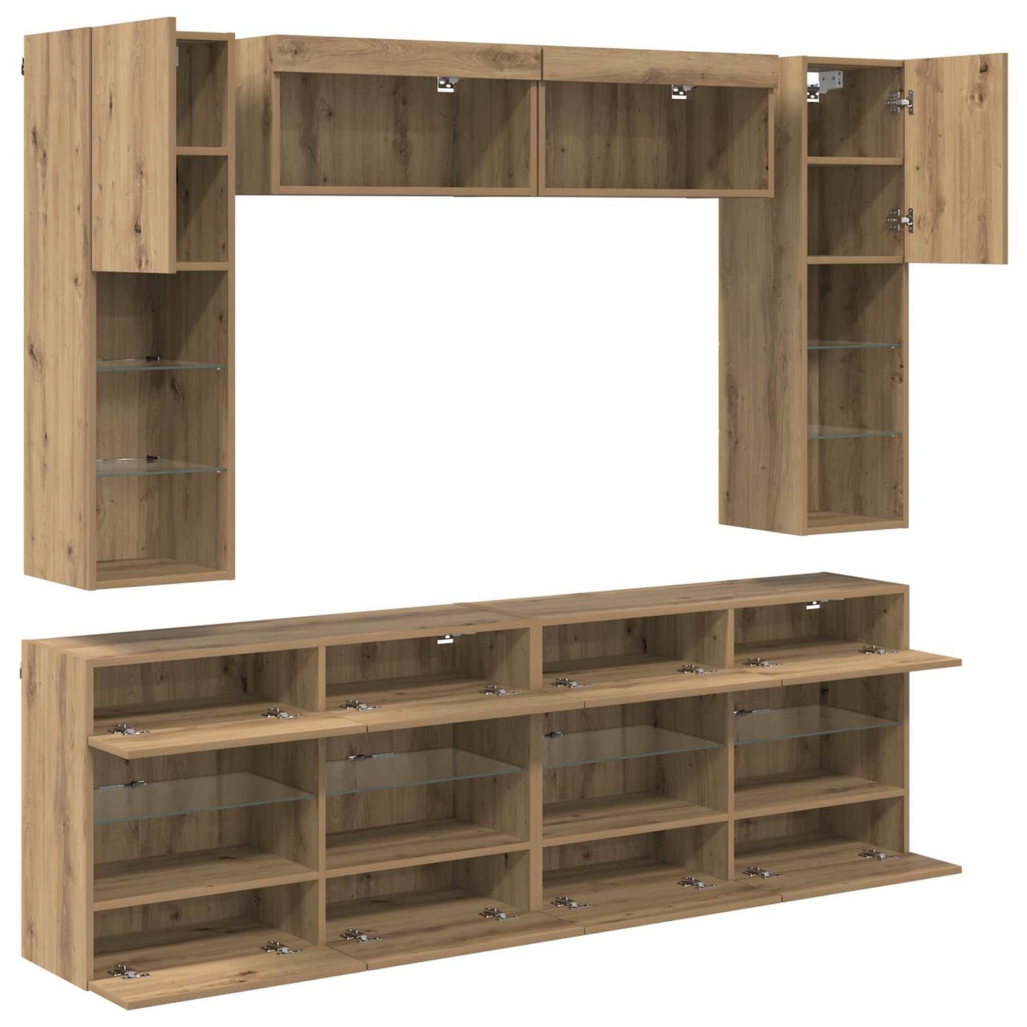 TV Wall Cabinet Set with LED 6 pcs Artisan Oak Engineered Wood