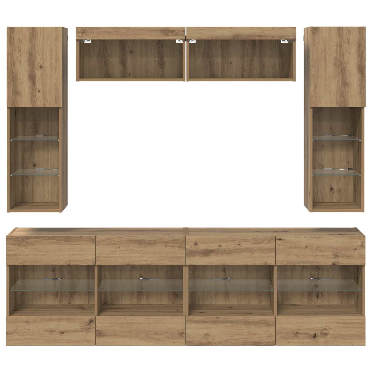 TV Wall Cabinet Set with LED 6 pcs Artisan Oak Engineered Wood