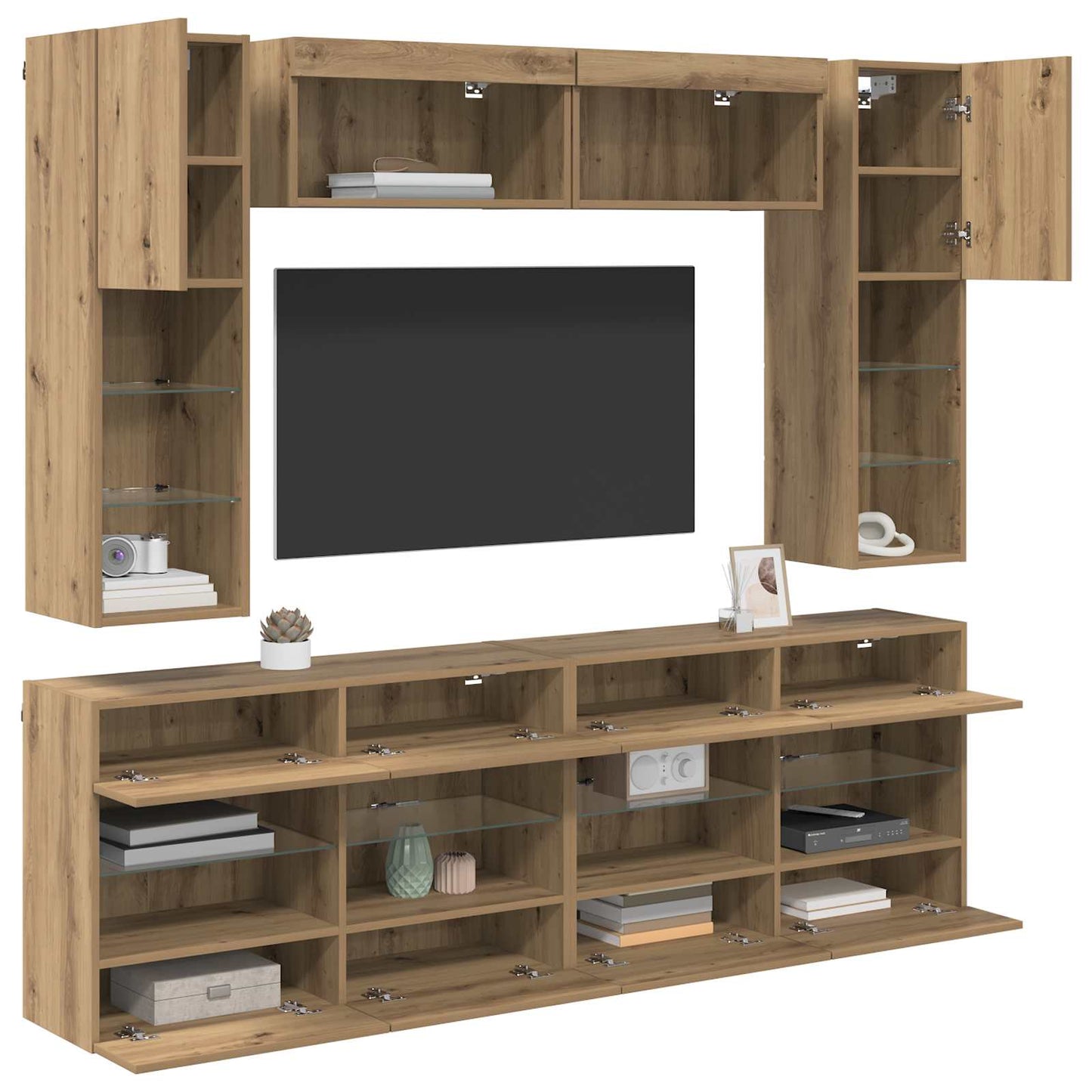 TV Wall Cabinet Set with LED 6 pcs Artisan Oak Engineered Wood