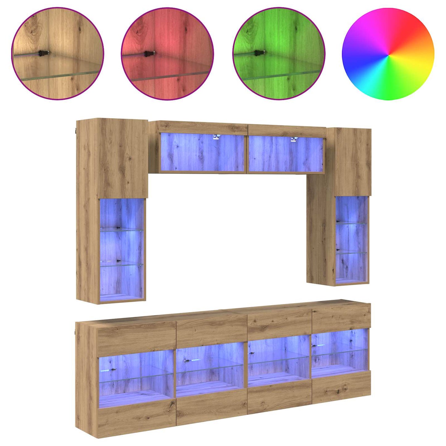 TV Wall Cabinet Set with LED 6 pcs Artisan Oak Engineered Wood
