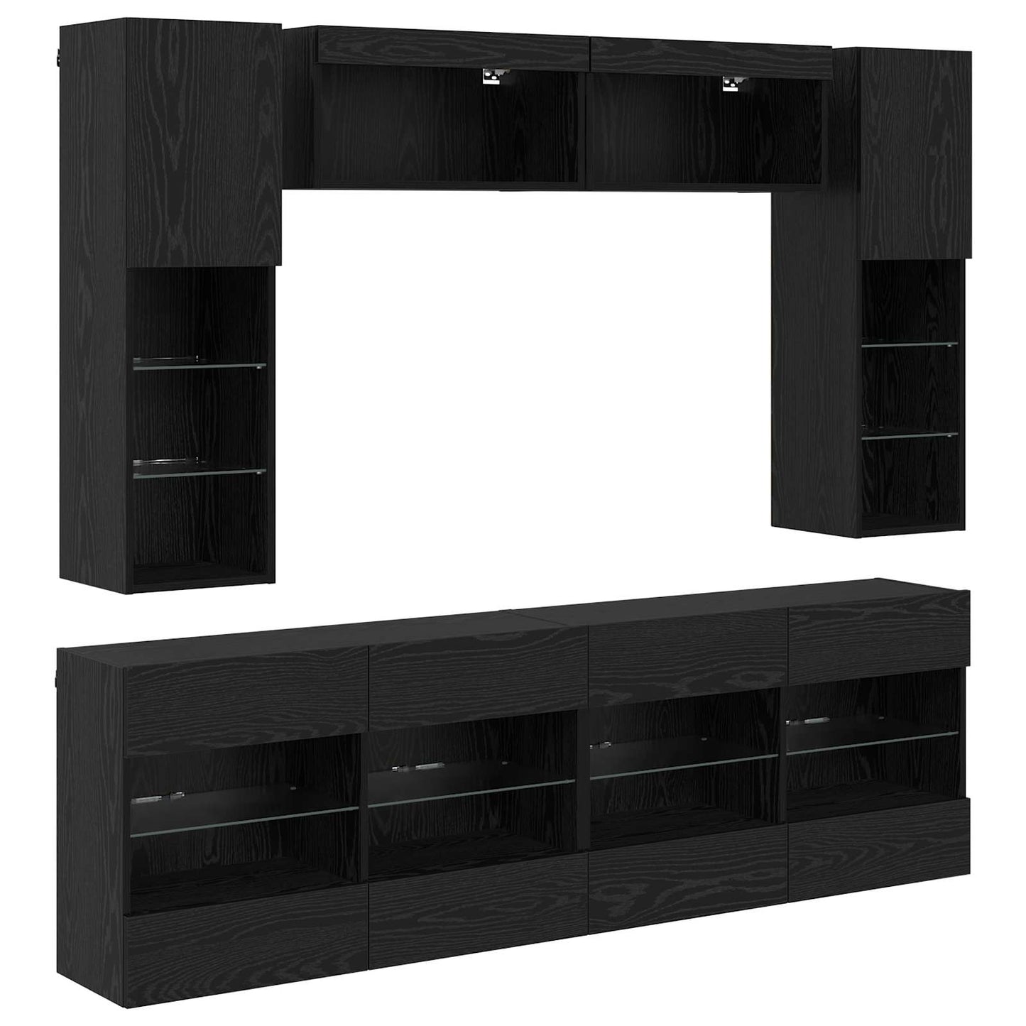 TV Wall Cabinet Set with LED 6 pcs Black Oak Engineered Wood
