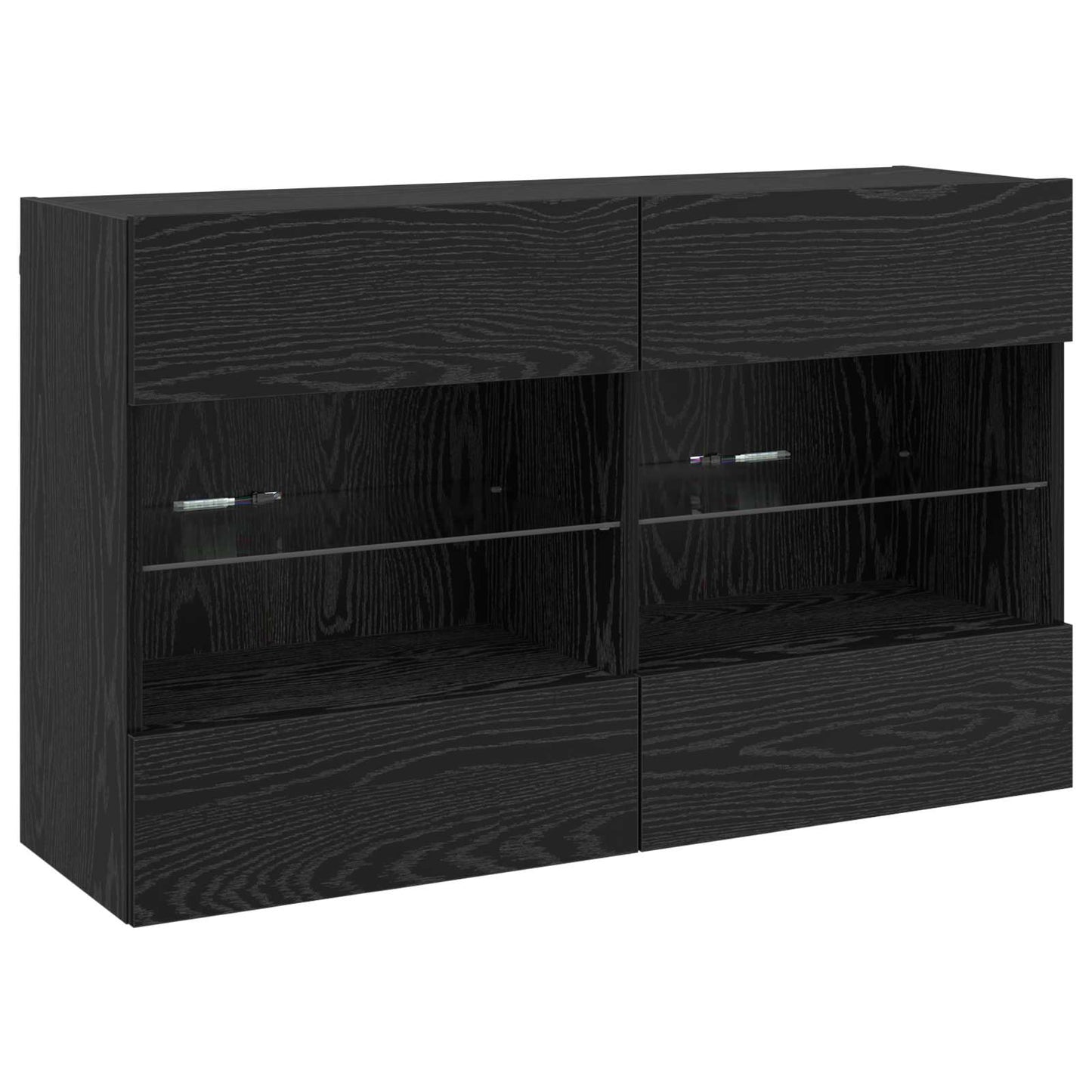 TV Wall Cabinet Set with LED 6 pcs Black Oak Engineered Wood