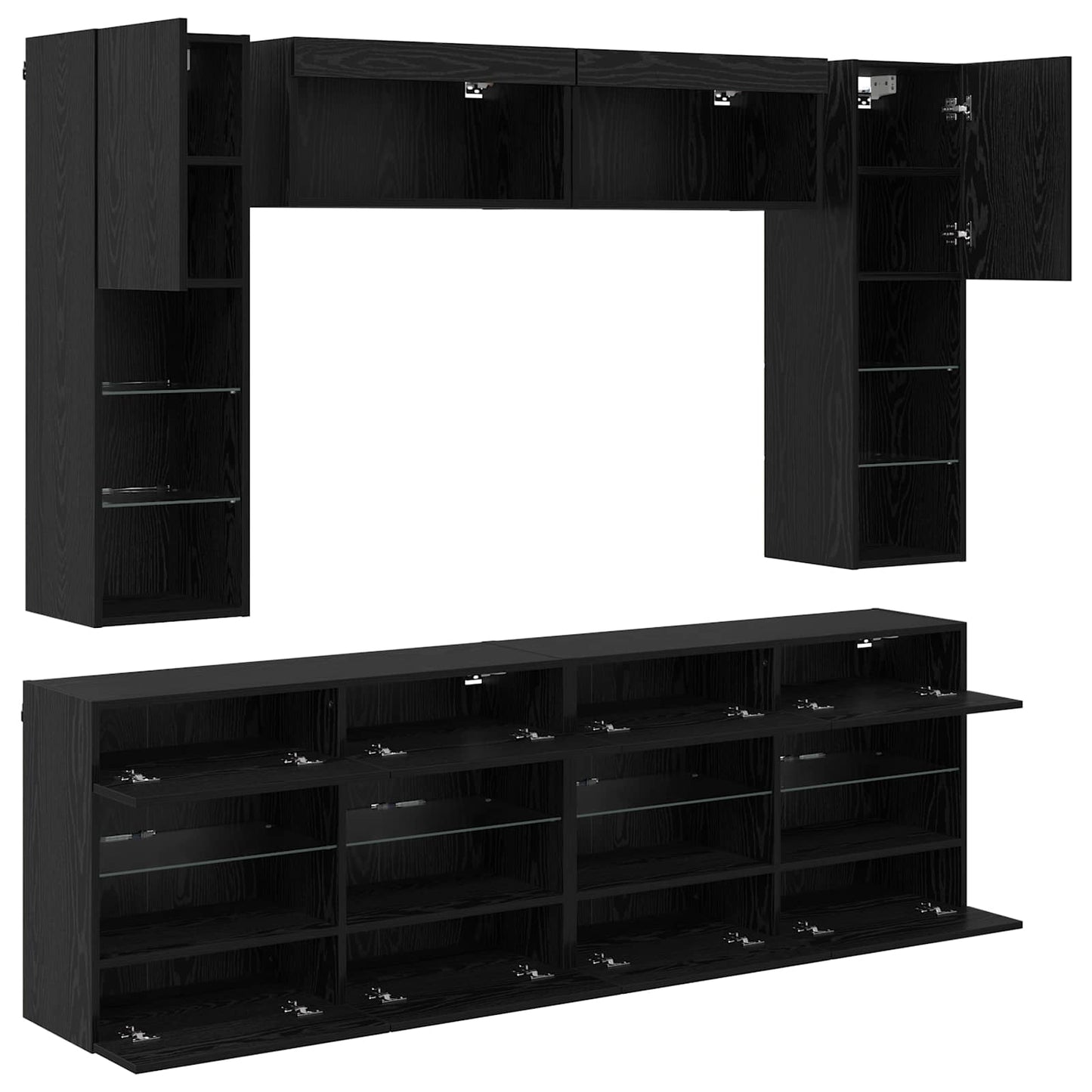 TV Wall Cabinet Set with LED 6 pcs Black Oak Engineered Wood