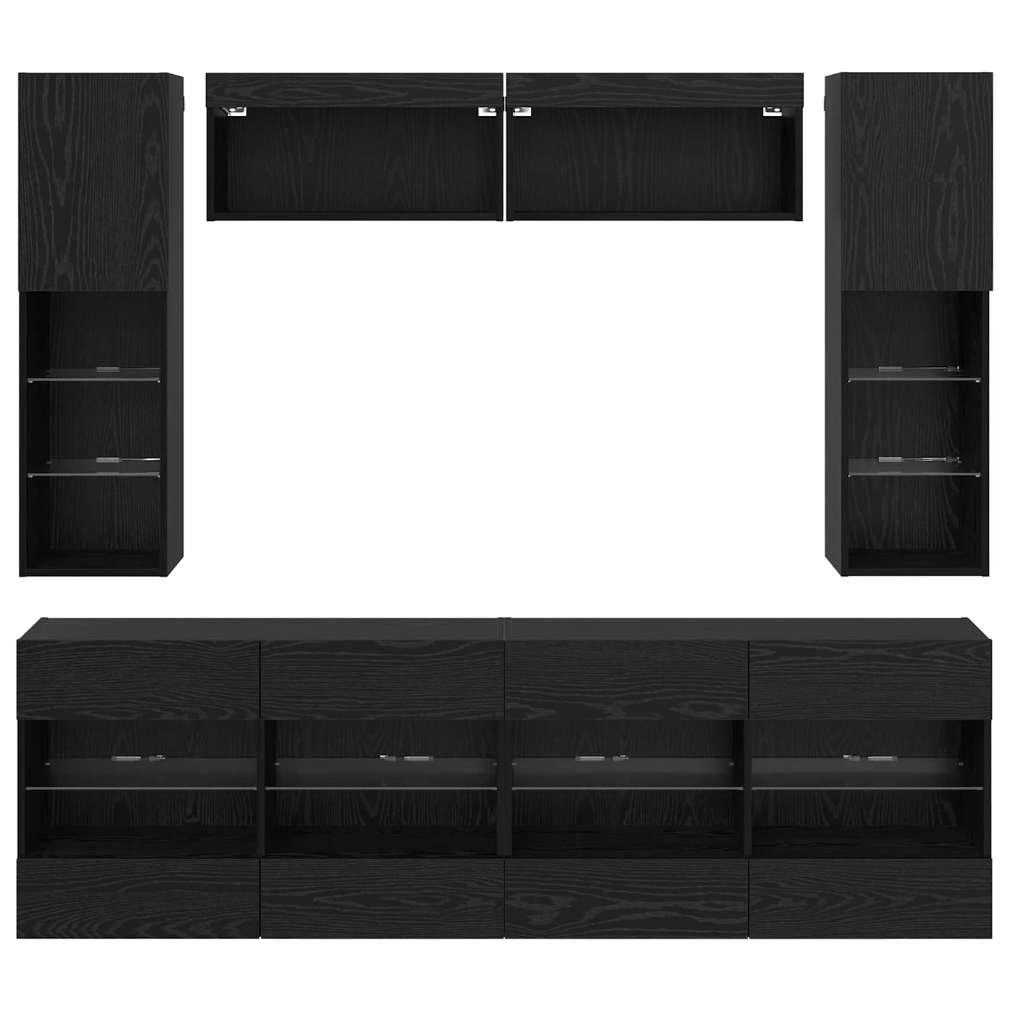 TV Wall Cabinet Set with LED 6 pcs Black Oak Engineered Wood