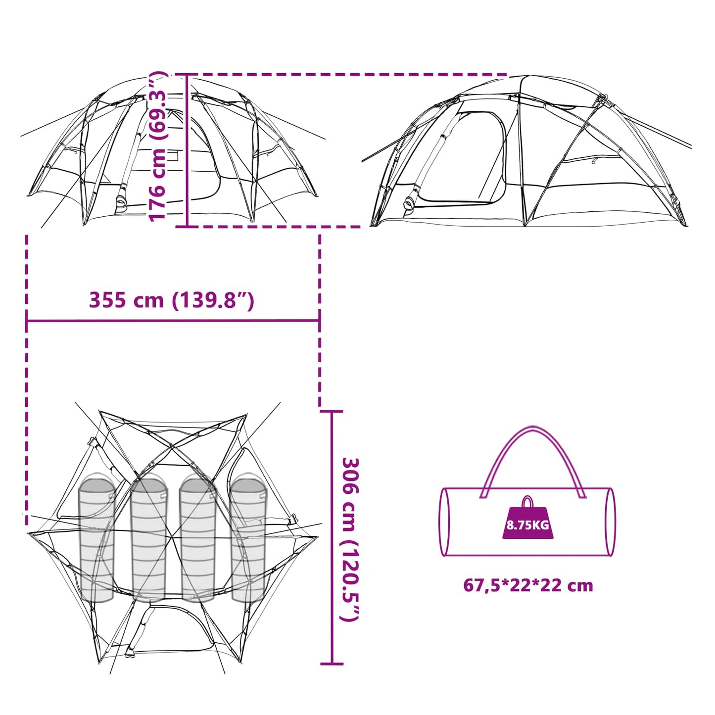 Dome Tent with Removable Rainfly Grey and Orange 4-Person