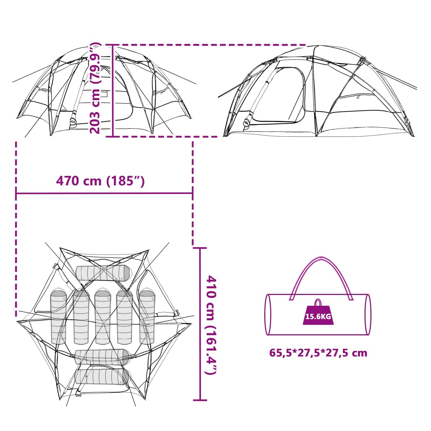 Dome Tent with Removable Rainfly Green 8-Person