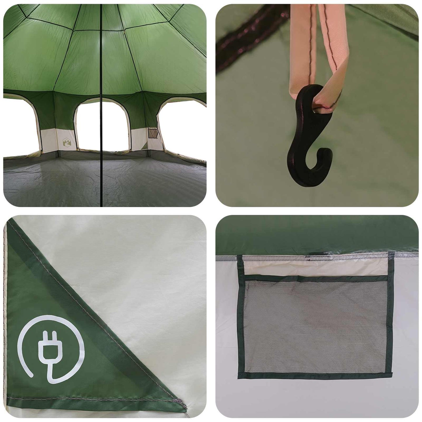 Family Tent Green 10-Person 185T Polyester with PU Coating