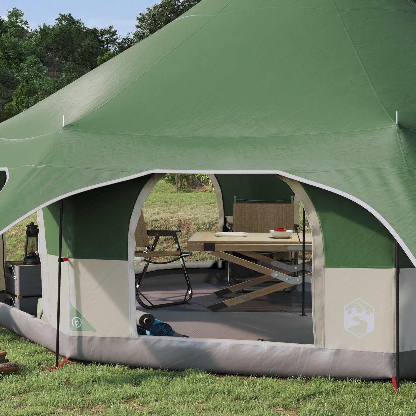 Family Tent Green 10-Person 185T Polyester with PU Coating
