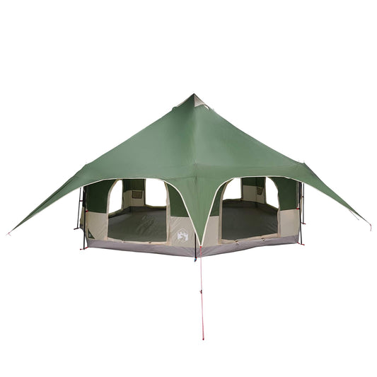 Family Tent 10-Person Green 185T Polyester with PU Coating