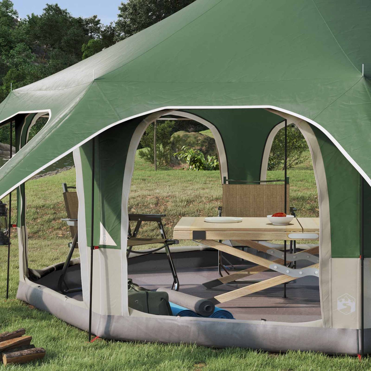 Family Tent Green 5-Person 185T Polyester with PU Coating