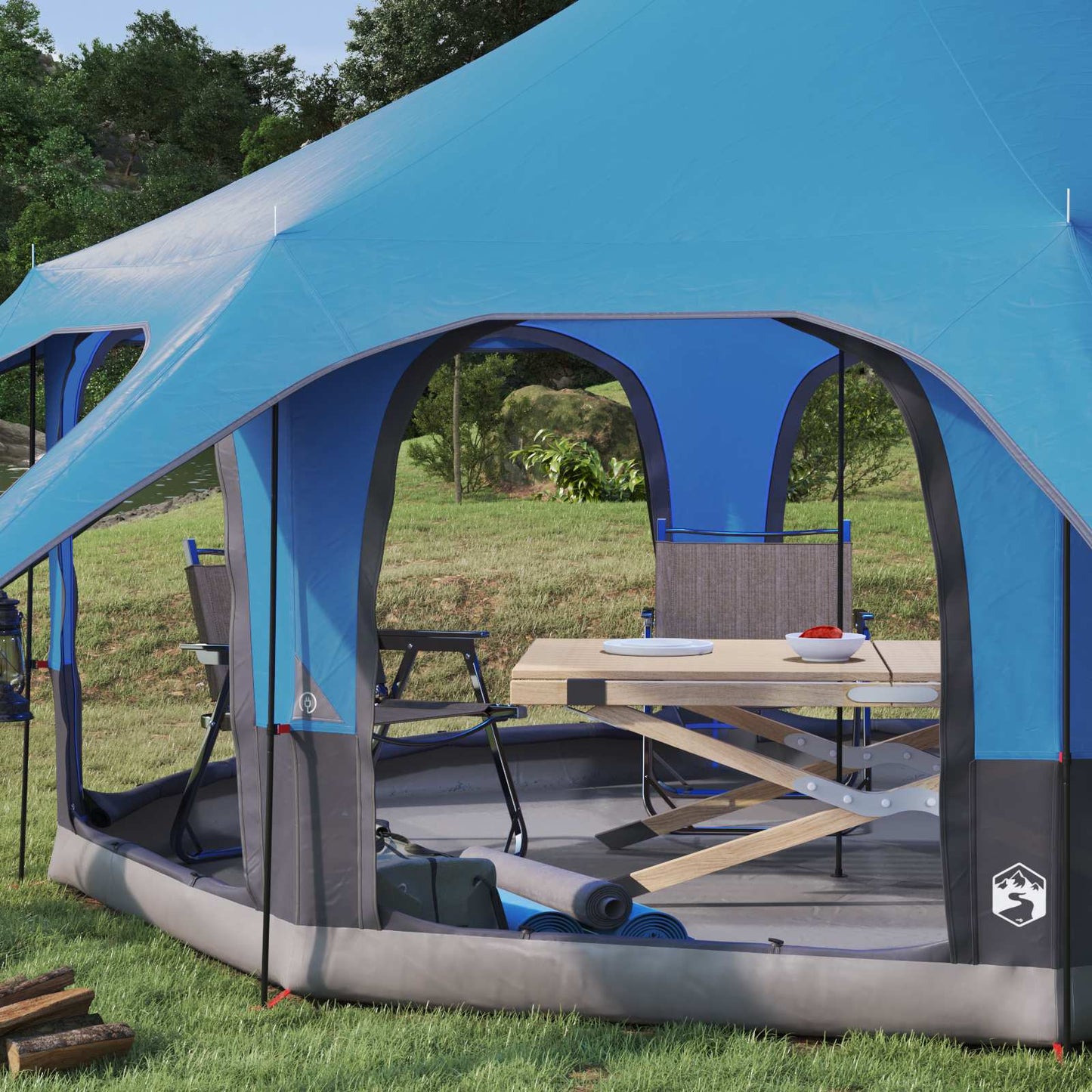 Family Tent Blue 5-Person 185T Polyester with PU Coating