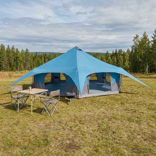 Family Tent Blue 18-Person 185T Polyester with PU Coating