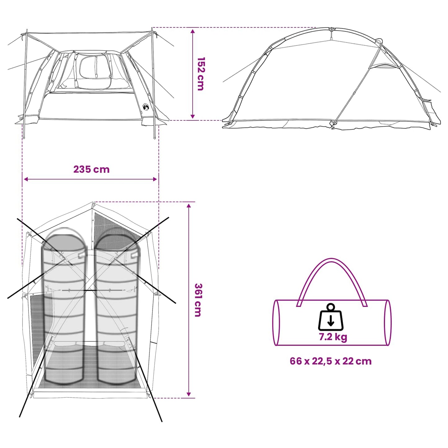 Tunnel Tent Grey and Orange 361 x 235 x 147 cm