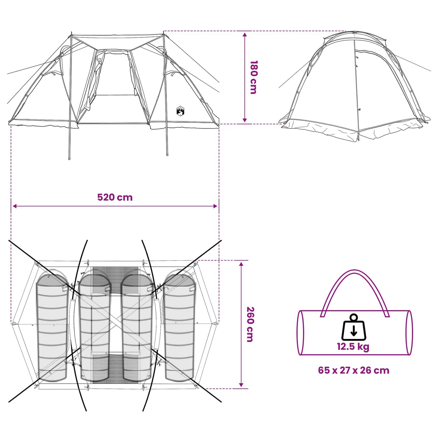 Tunnel Tent Blue 520 x 260 x 175 cm