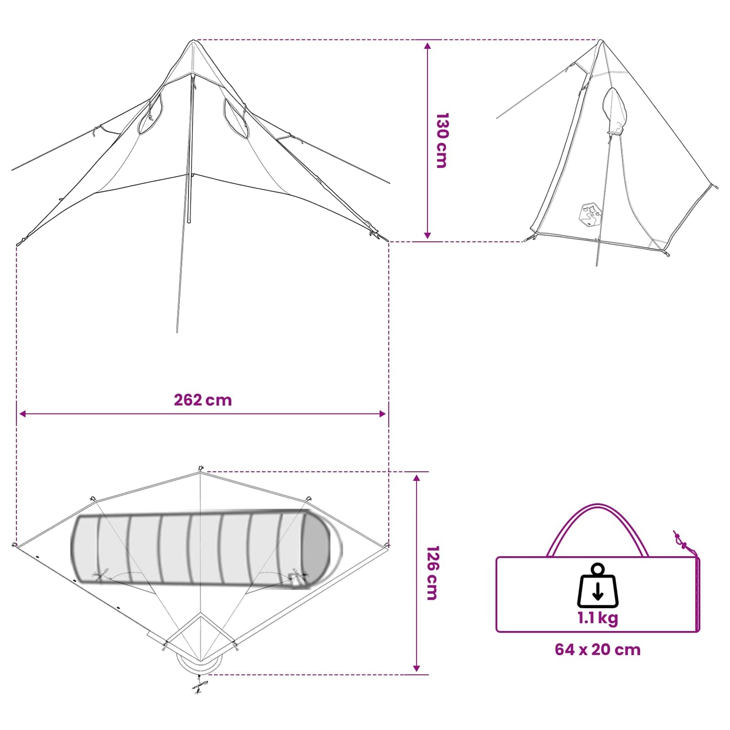 2-in-1 Rain Poncho with Hood Blue 262 x 126 x 130 cm