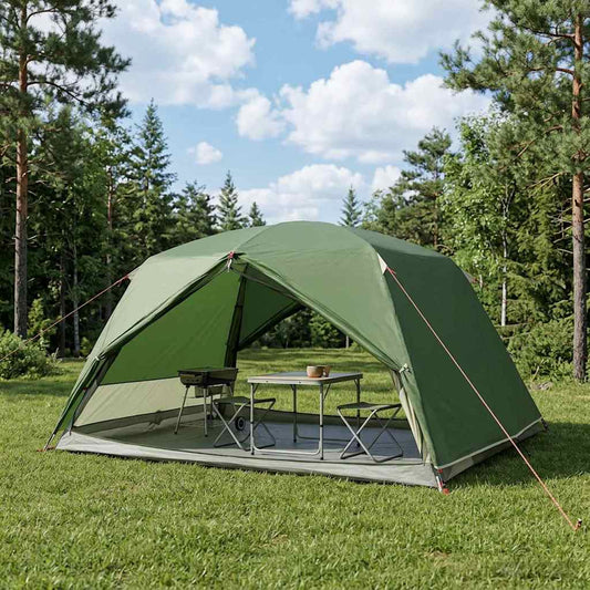 Backpacking Tent Green 4-Person 185T Polyester with PU Coating