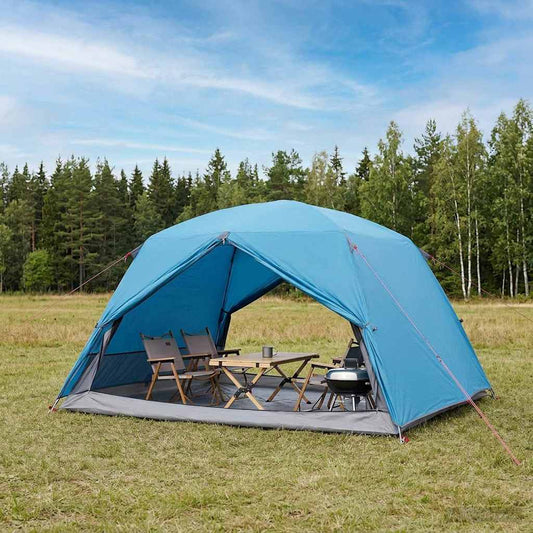 Backpacking Tent Blue 4-Person 185T Polyester with PU Coating