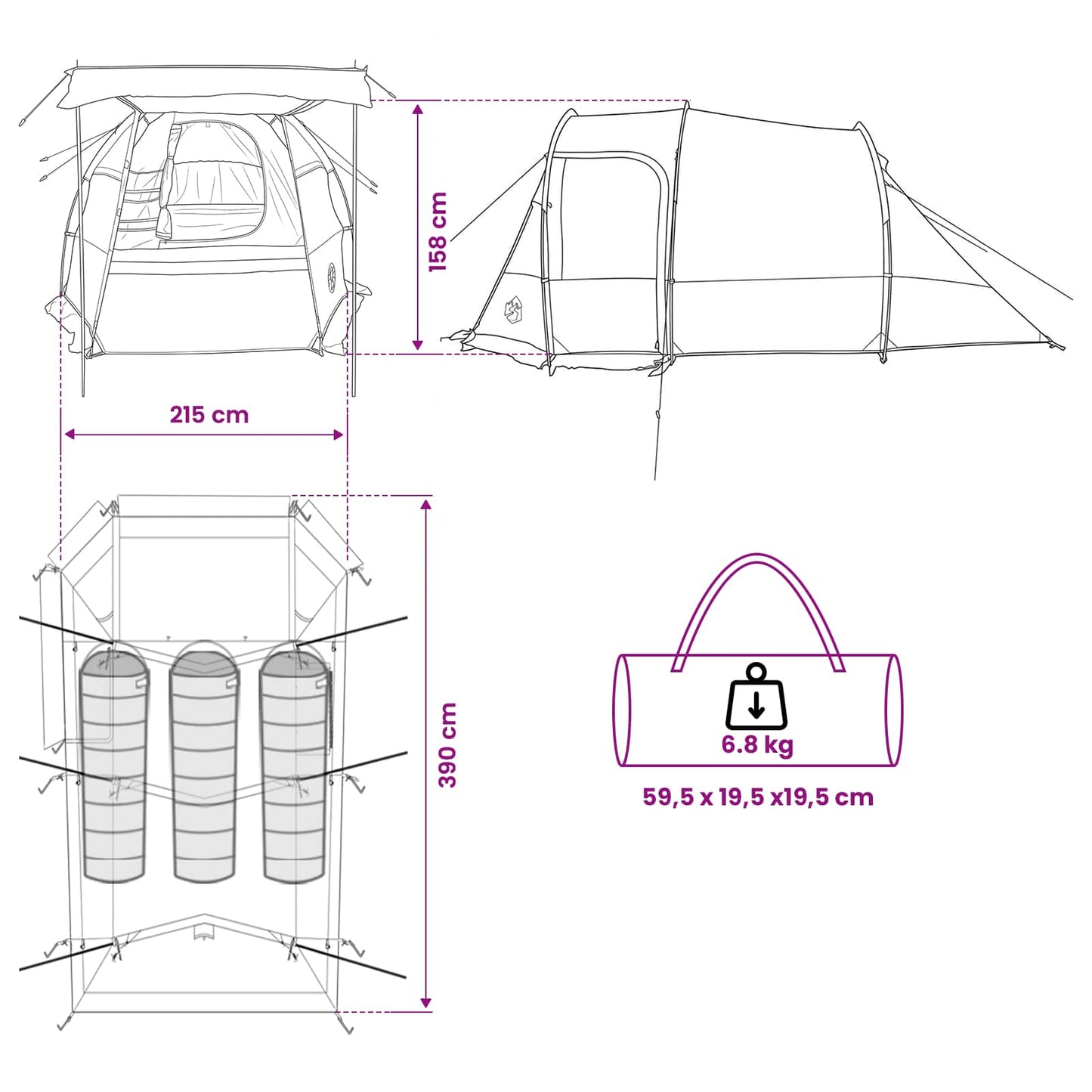 Tunnel Tent Grey and Orange 390 x 215 x 152 cm