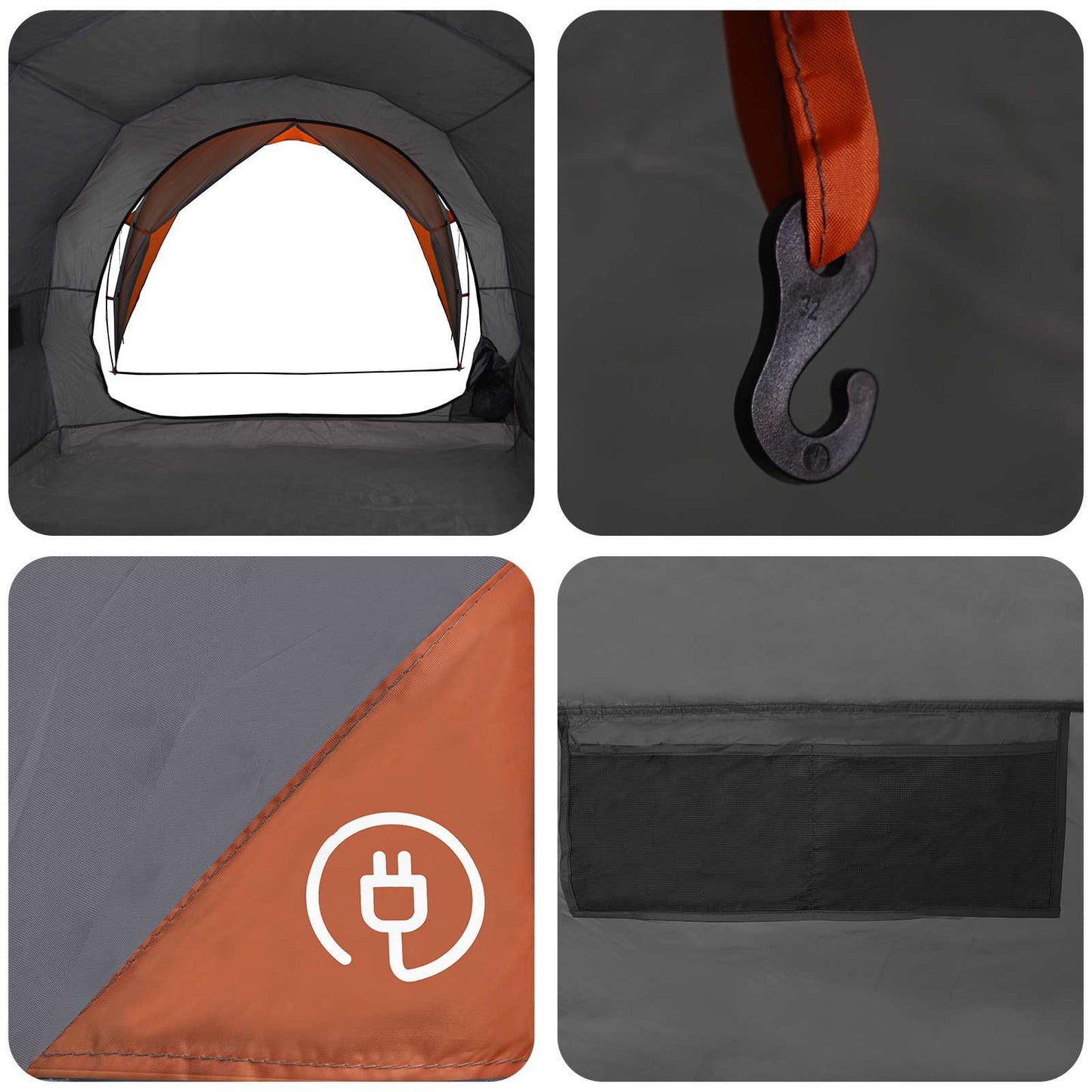 Tunnel Tent Grey and Orange 562 x 265 x 216 cm
