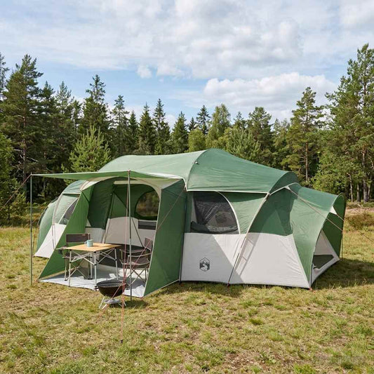 Family Tent with Rainfly Water-resistant tunnel Green 10-Person