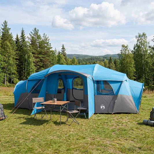 Family Tent with Rainfly Water-resistant tunnel Blue 10-Person