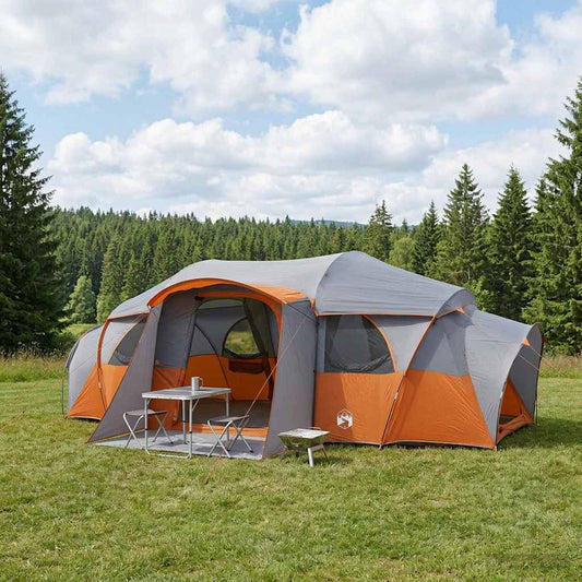 Family Tent with Rainfly Water-resistant tunnel Grey and Orange