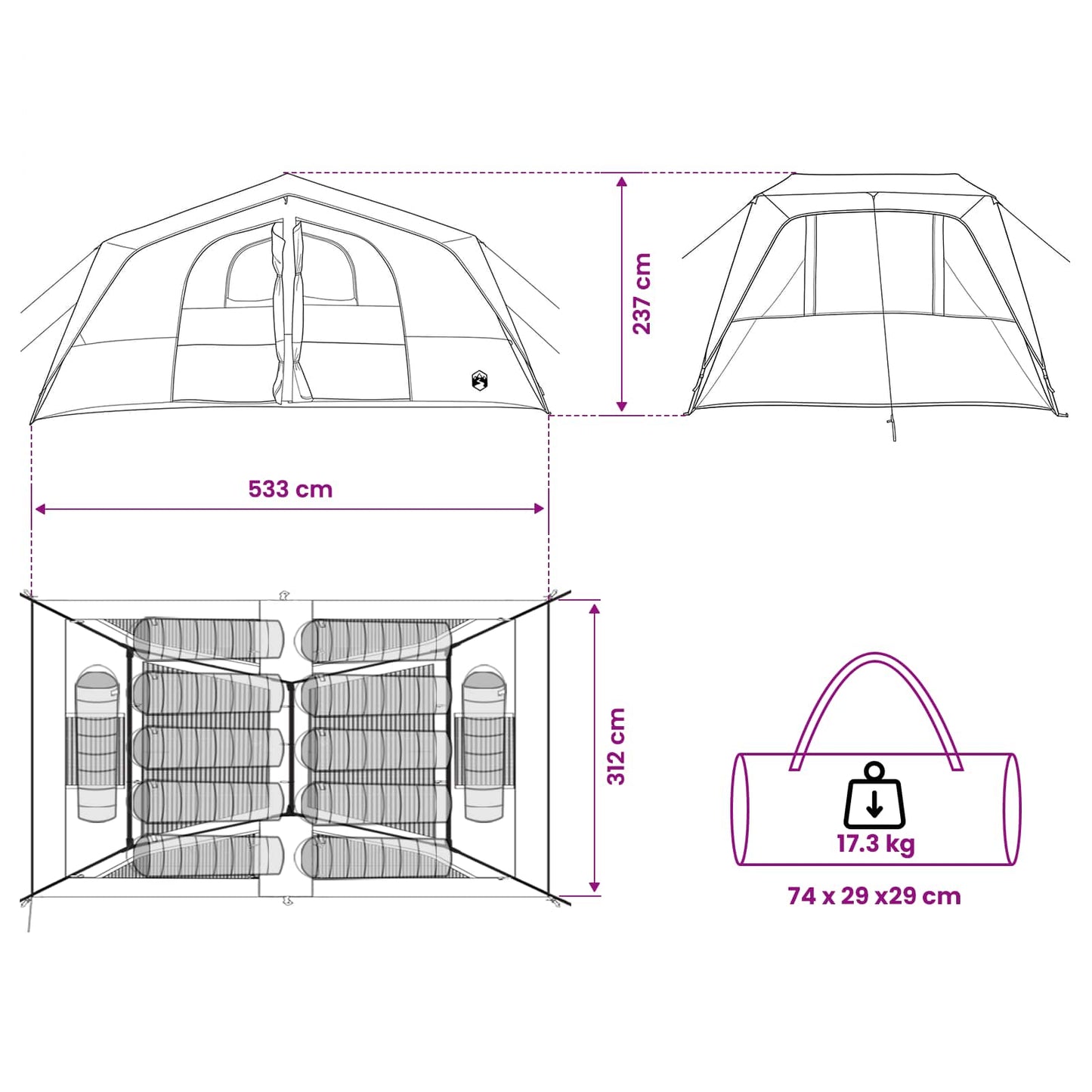 Family Tent Blue 533 x 312 x 230 cm