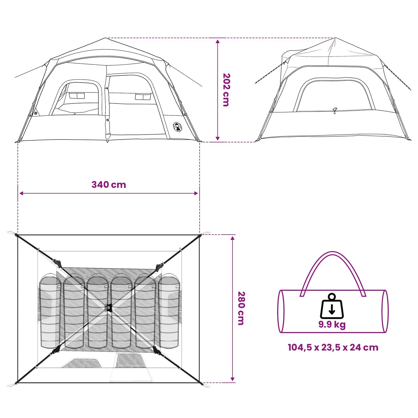Instant Tent Grey and Orange 340 x 280 x 190 cm