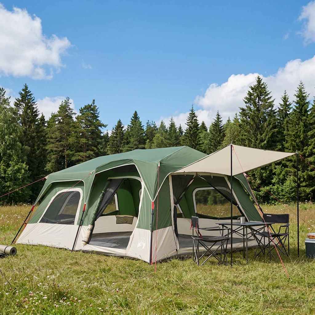 Instant Tent 10-Person Green 185T Polyester with PU Coating