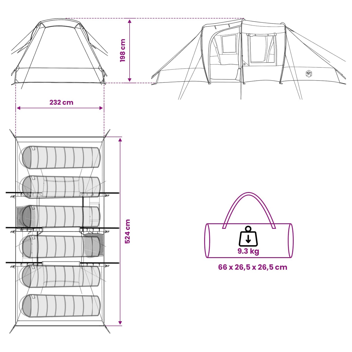 Instant Tent Blue 524 x 232 x 192 cm