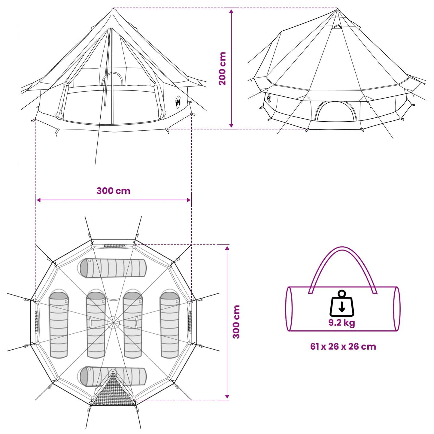 Family Tent Army Green 6-Person Polycotton