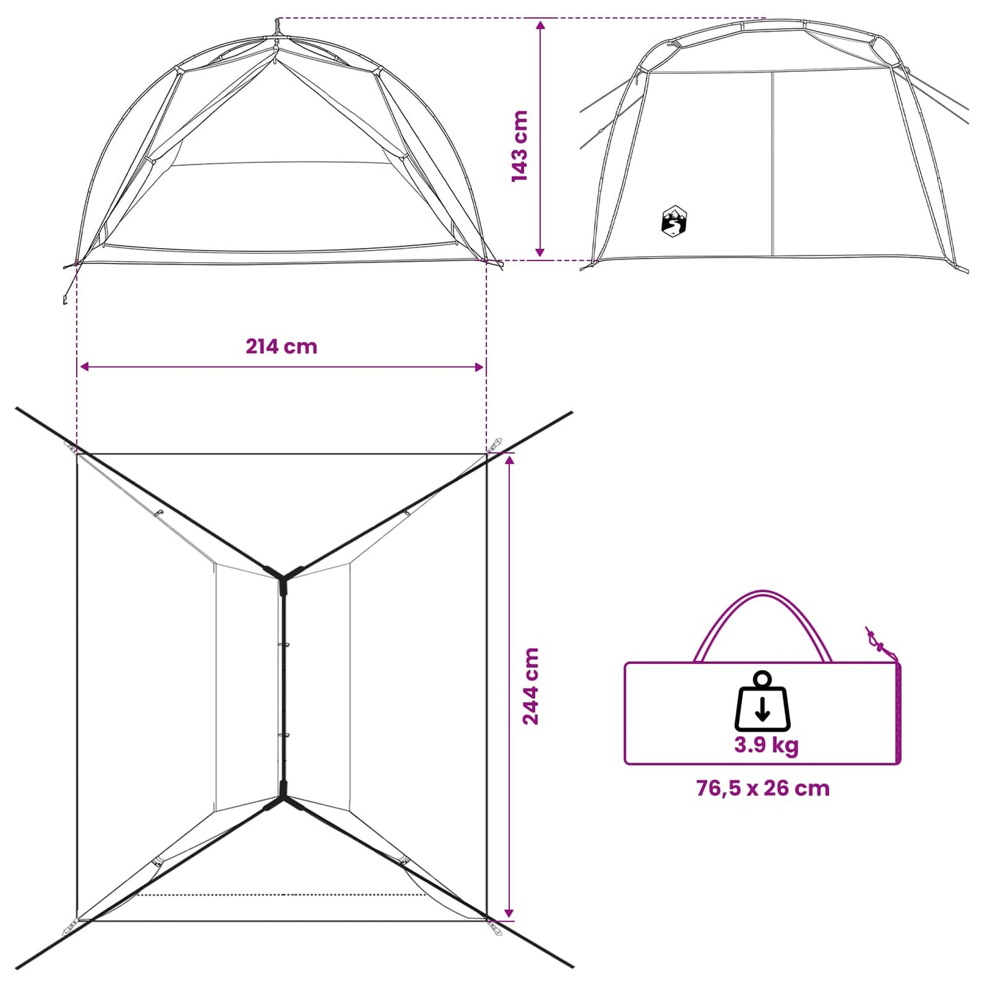 Tunnel Tent Blue 4-Person 185T Polyester with PU Coating